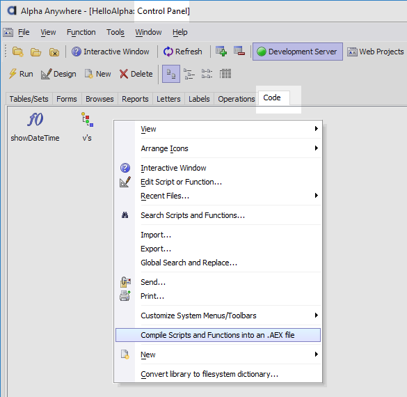 'Compile scripts and functions into an .aex file'